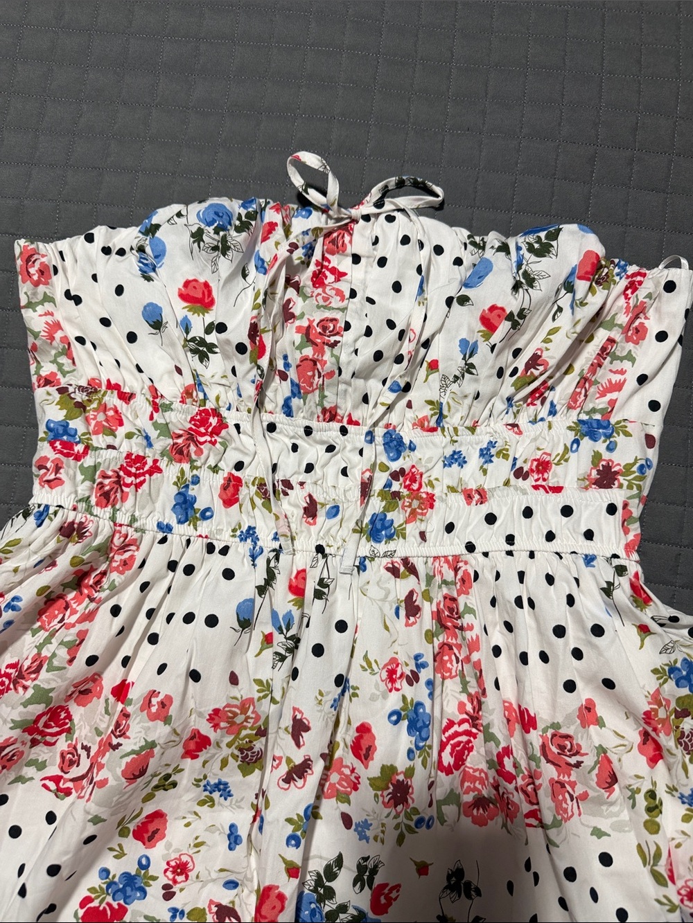 Anthropologie Somerset White Floral & Black Polka Dot Strapless Dress Sz L NWT - Picture 7 of 8